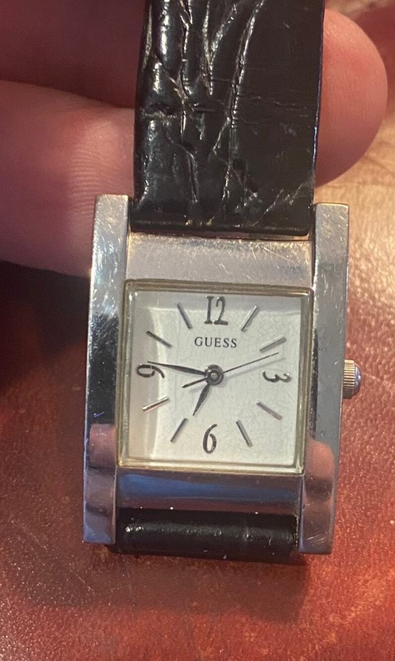 Women's 23mm Silver Tone Guess Watch,, Black Leather Band, G55170L